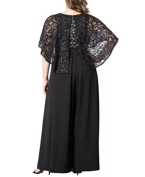 Kiyonna Plus Size Alluring Sequins Lace Formal Jumpsuit Black 4X NWT $288
