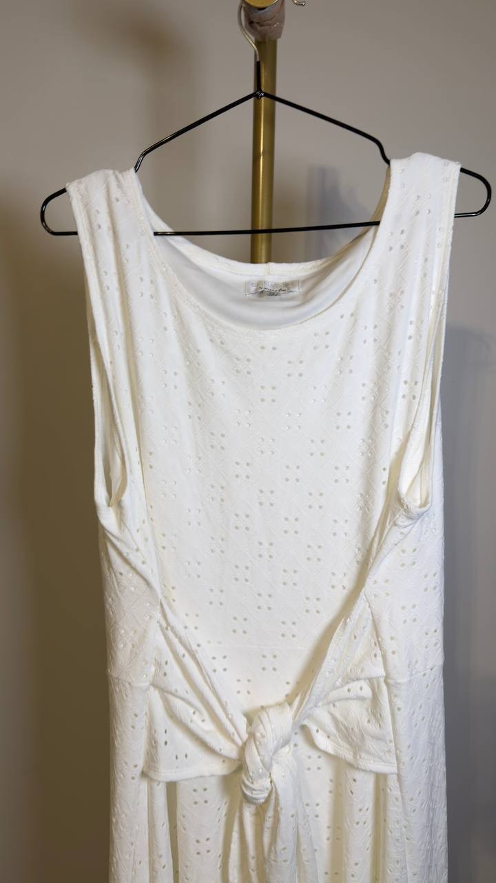 Signature by Robbie Bee Tie‑Front Eyelet Sleeveless Midi Dress White XL NWOT $79