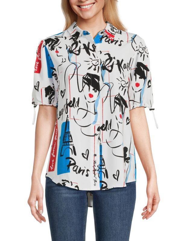 Karl Lagerfeld Paris Printed Belted Shirt Dress – Size 1X – NWT – Long Sleeve