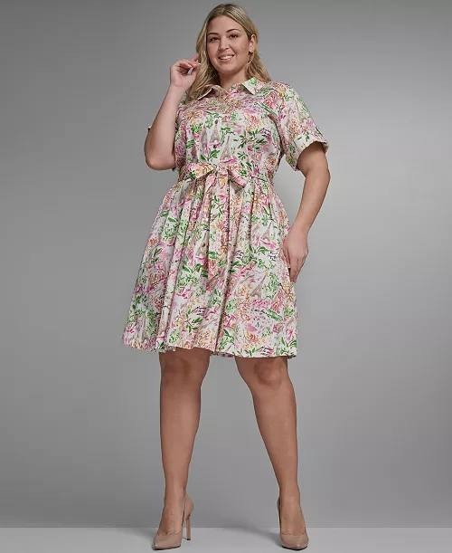 Karl Lagerfeld Paris Plus Printed Collared Dress White/Pink 16W NWT $169