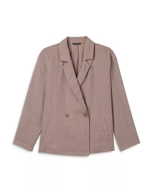 Eileen Fisher Linen Blazer Cocoa XL Notch Collar &amp; Double-Breasted NWT