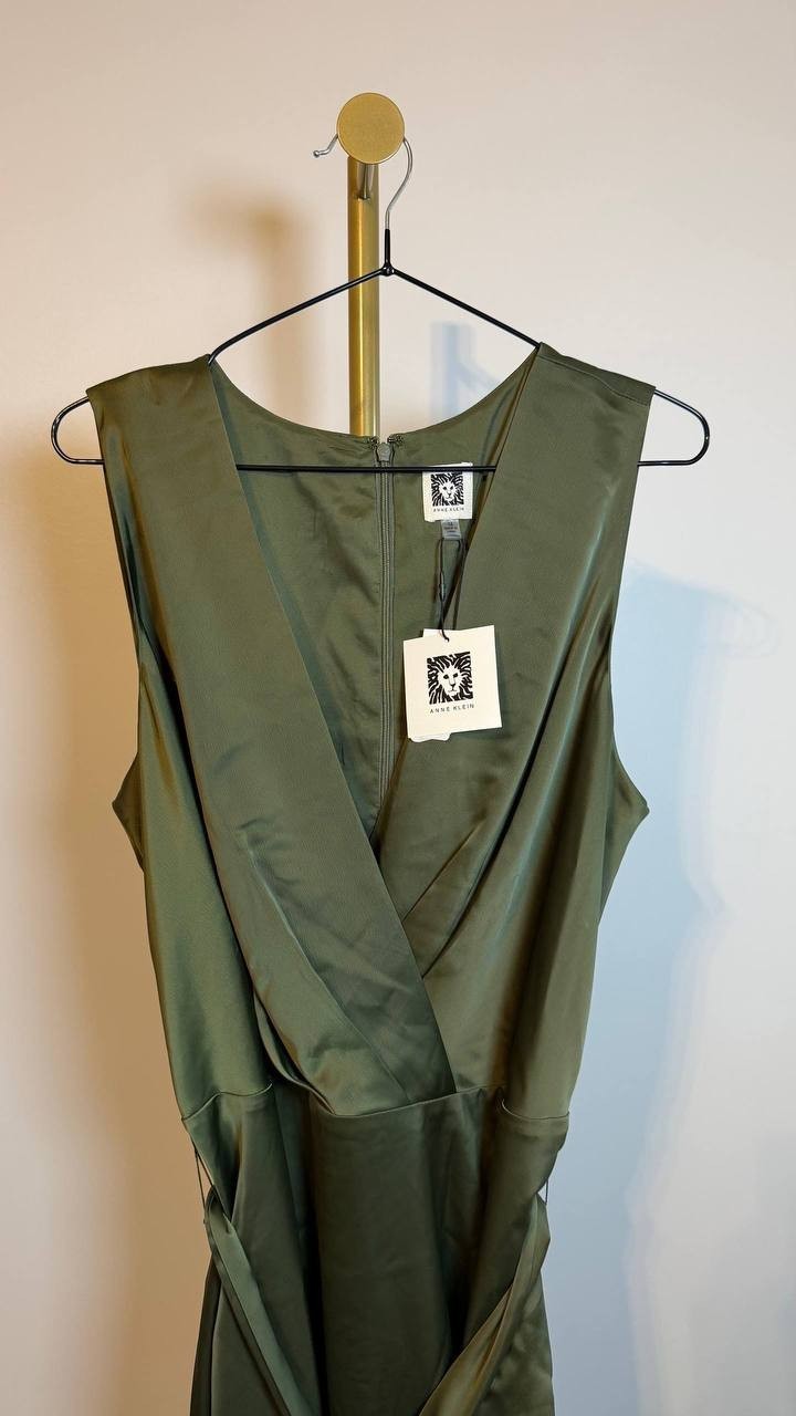 Anne Klein Surplice Handkerchief-Hem Sleeveless Midi Dress Green 2 NWT $129