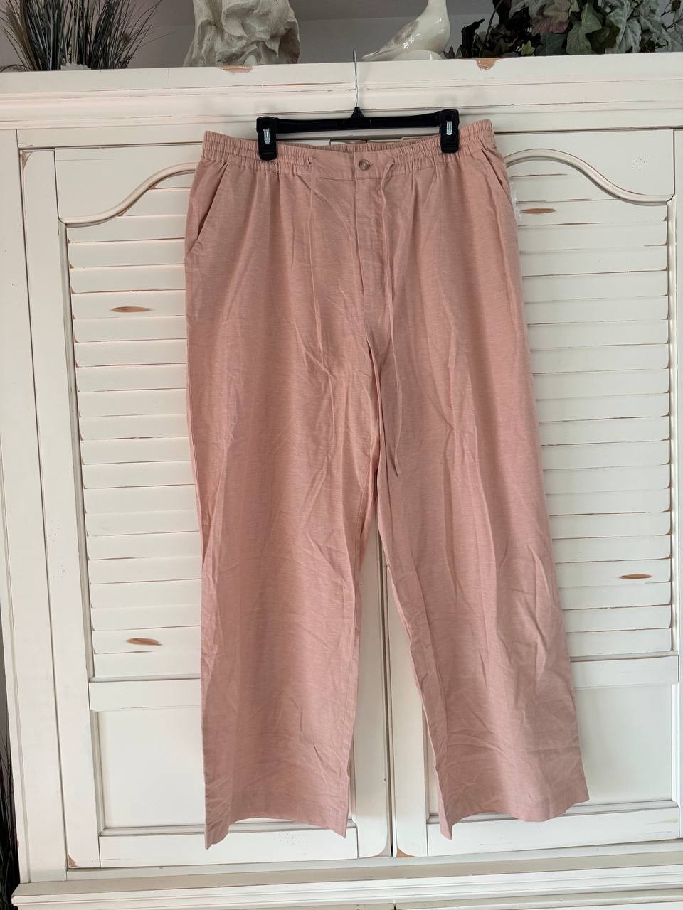 And Now This Pants PXL Peach Linen Blend Cargo Drawstring Waist Straight NWT