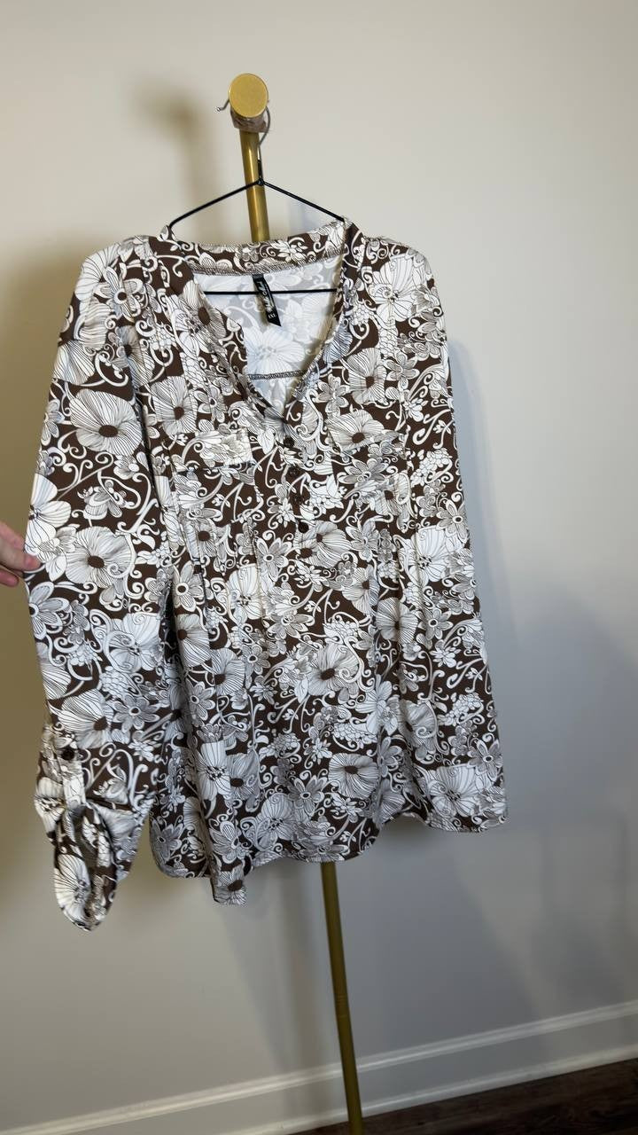 White Mark Women’s 2‑Piece Floral Print Tunic and Pant Set Brown 1XL NWT $100