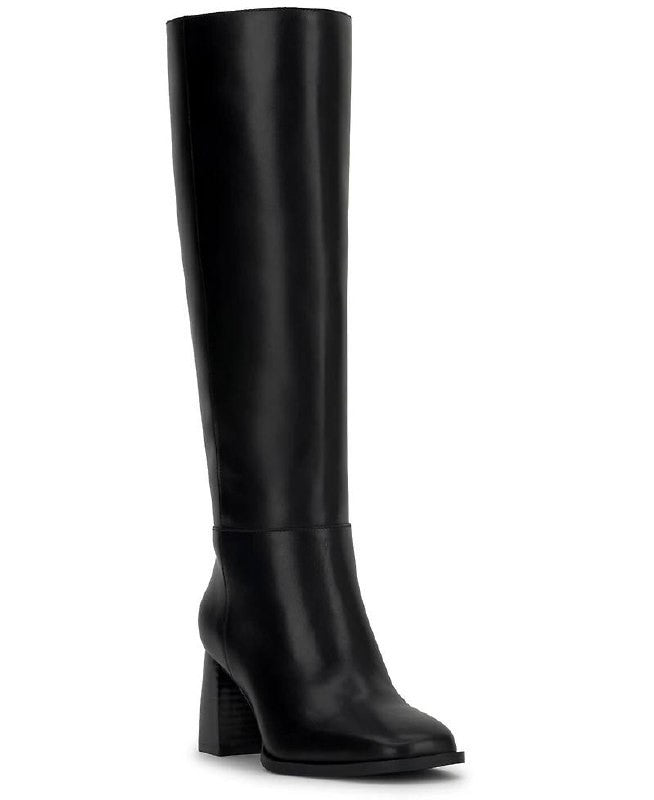 INC Elani Boots 9M Black Beauty Leather Knee‑High Square Toe NIB msrp$189.90