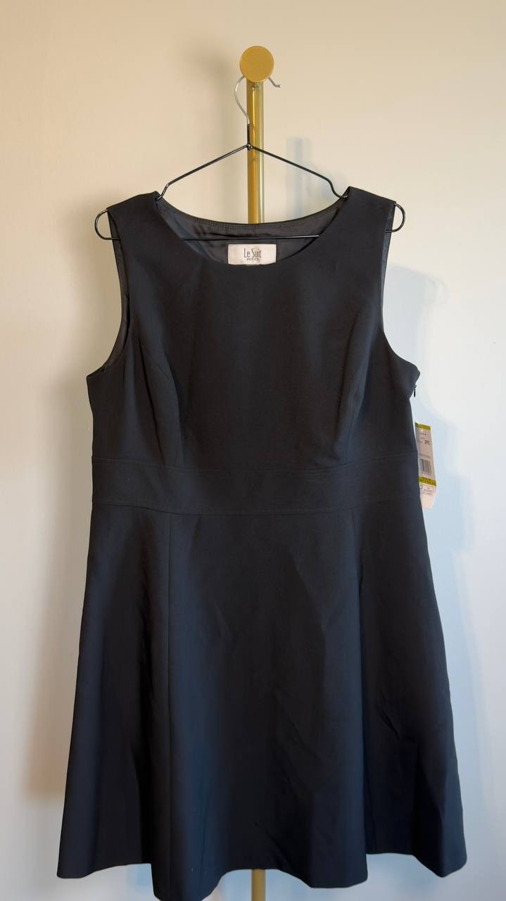 Le Suit Open Front Jacket & Sleeveless Flared Dress 2pc Set Black 14P NWT $330