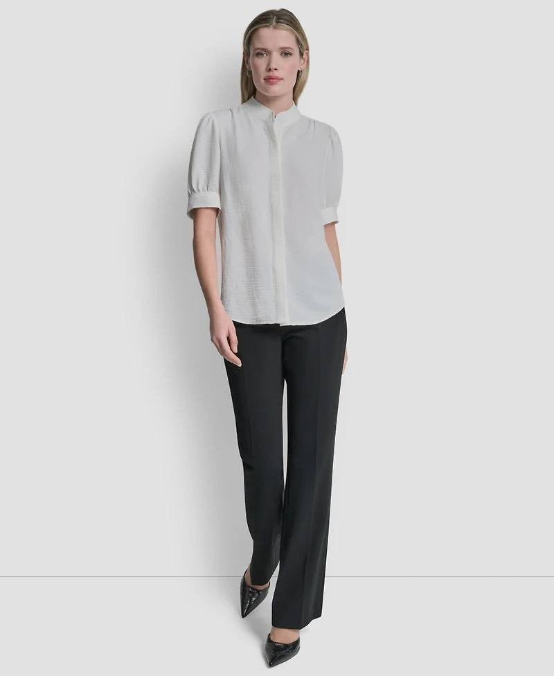 DKNY Bell-Sleeve Mandarin Collar Textured Blouse Ivory XL NWT $59