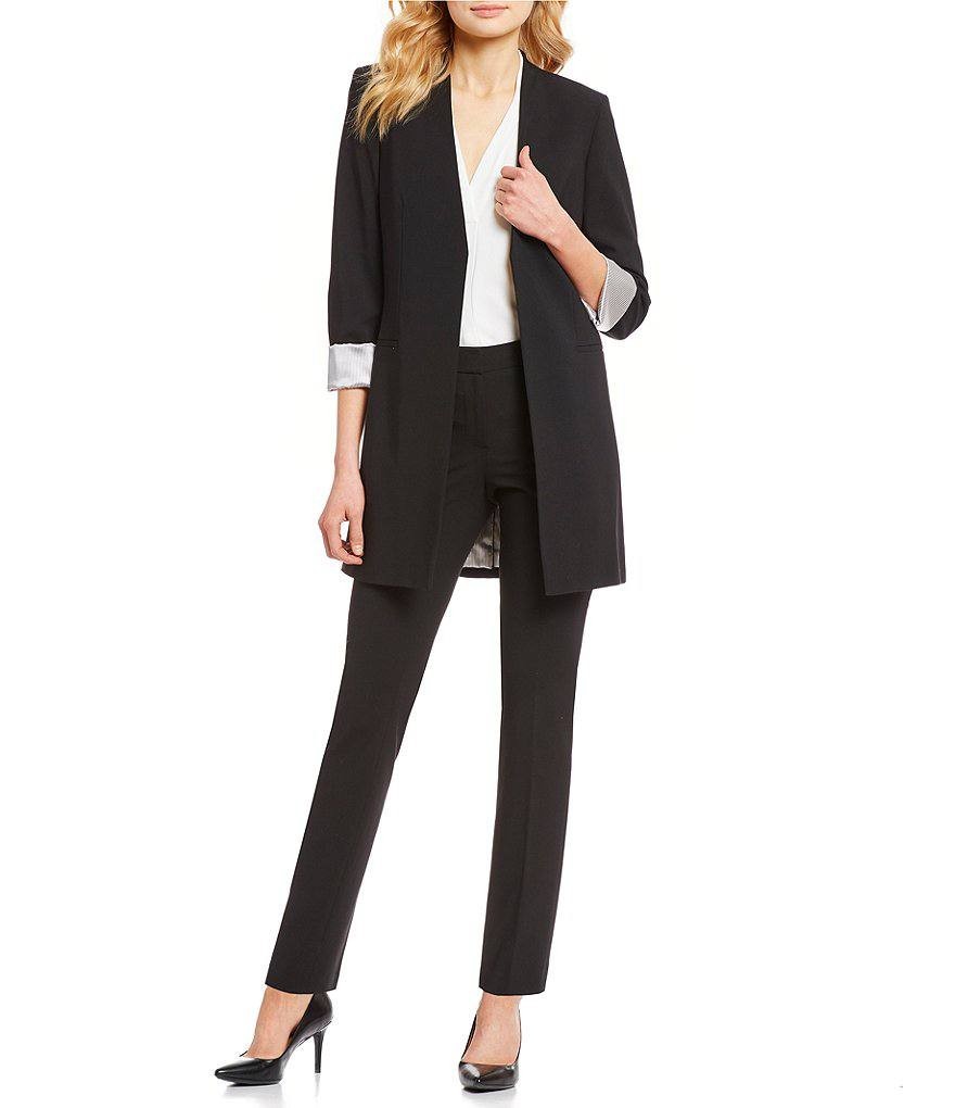 Calvin Klein Jacket 18W Black Plus V-Neck Roll Sleeve Open Front Career Blazer