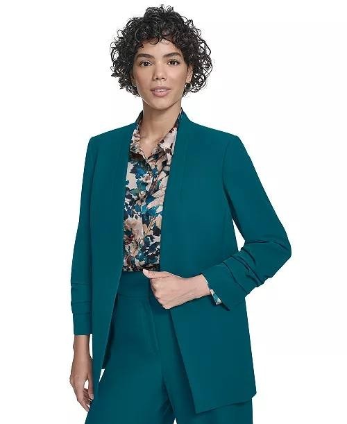 Calvin Klein Heavy Open‑Front Ruched‑Sleeve Blazer Cypress 8 NWT $149