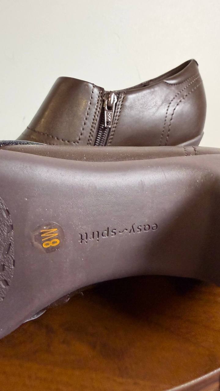 Easy Spirit Caine Booties 8W Dark Brown Side‑Zip Round Toe NIB msrp$95