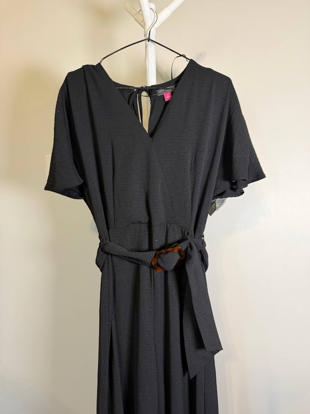 Vince Camuto Open‑Back Wide‑Leg Belted Jumpsuit – Black/Crisp Merlot NWT XS-XL