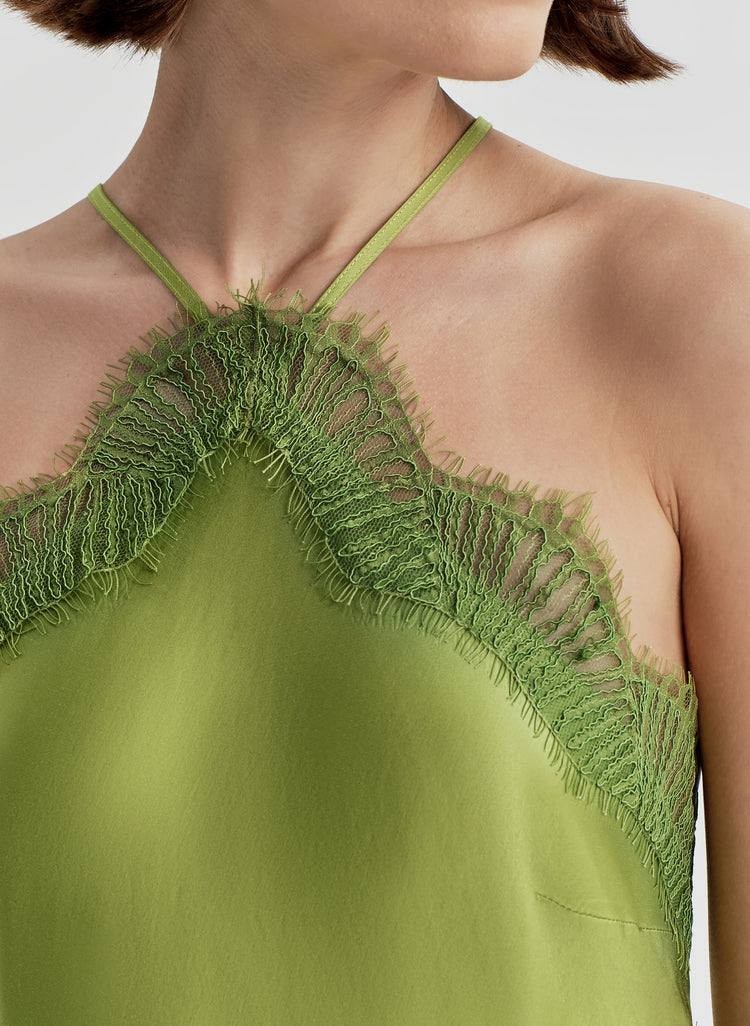 A.L.C. Lucia Satin & Lace Halter Midi Dress Peridot 8 NWT $695