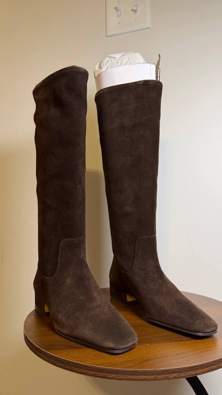 Steve Madden Dantelle Boots 5.5 Brown Suede Knee‑High Square Toe NIB msrp$179