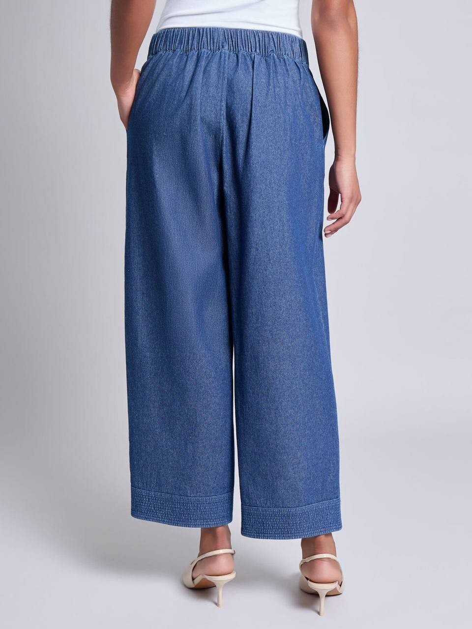 Jones New York Chambray Tie-Waist Pant – Blue, Size L