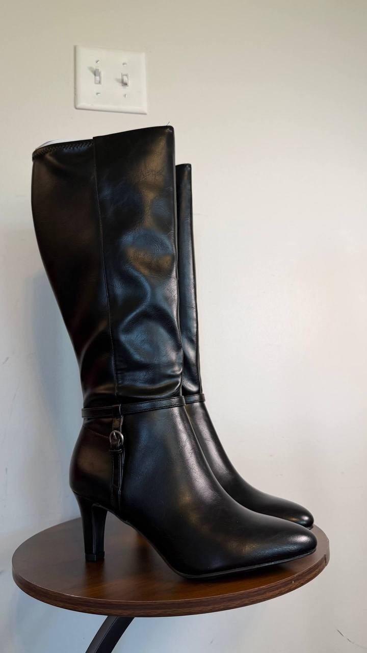 LifeStride Galant Wide Calf Zip Tall Dress Boots Black 8.5W Synthetic $129.99 NW