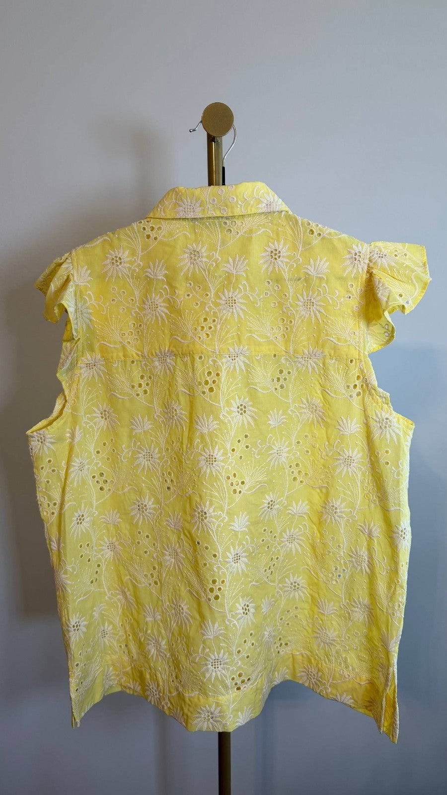 T Tahari Women’s Cotton Eyelet Flutter‑Sleeve Top Yellow $78 NWT