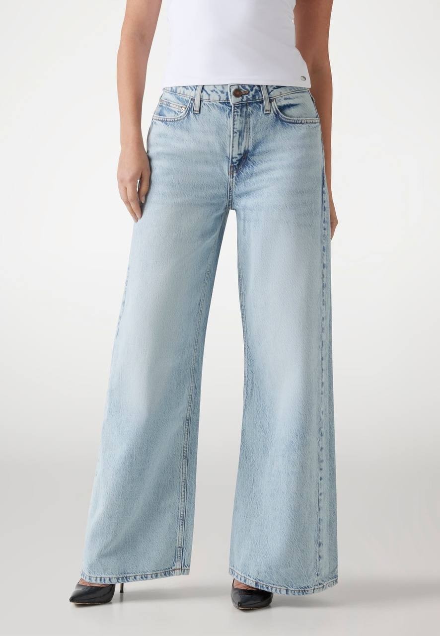 Guess Eco Bellflower Wide‑Leg Flared Jeans Blue 26x32 NWT $118