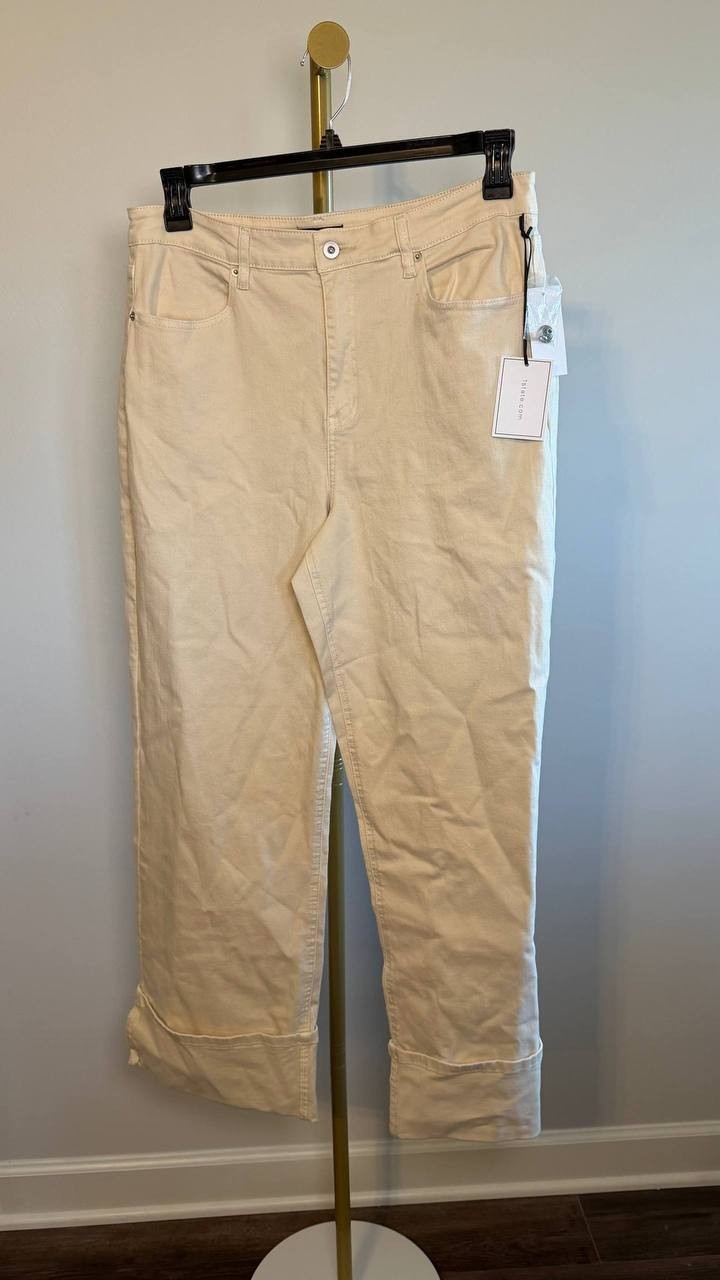 1.STATE Denim Roll‑Up Cuff Wide‑Leg Jeans New Ivory 12 NWT $109