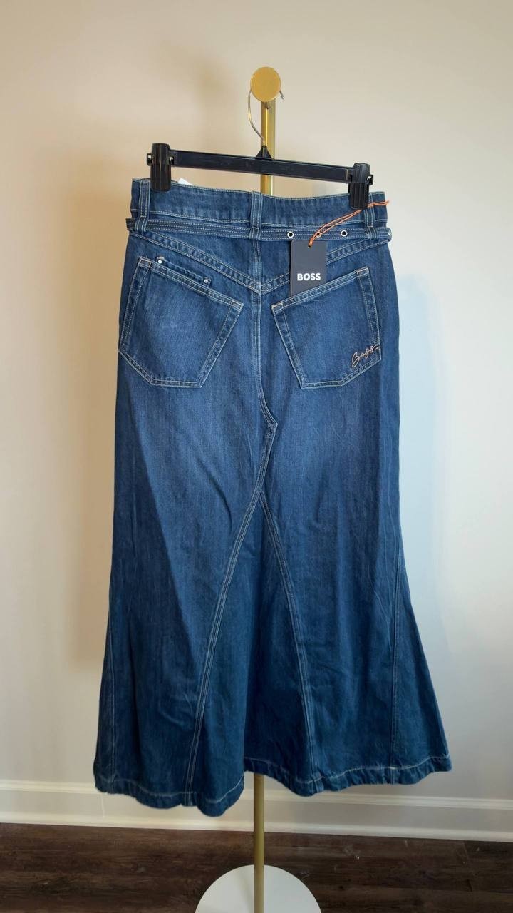 BOSS Blue-Denim Flared Skirt Dark Blue Size 27 NWT $199