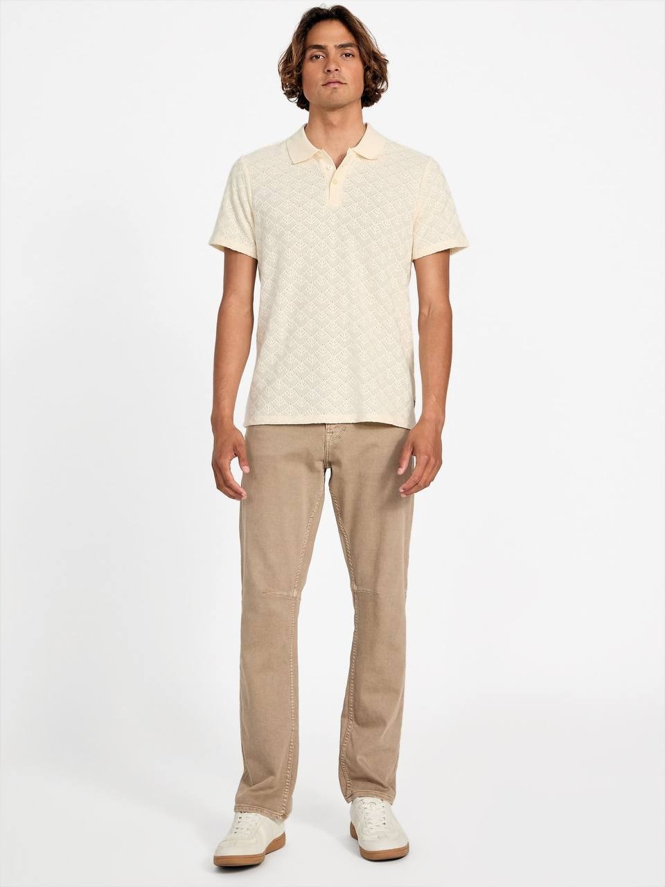 Guess Men’s Logan Knit Polo Shirt Beige XL $69 NWT