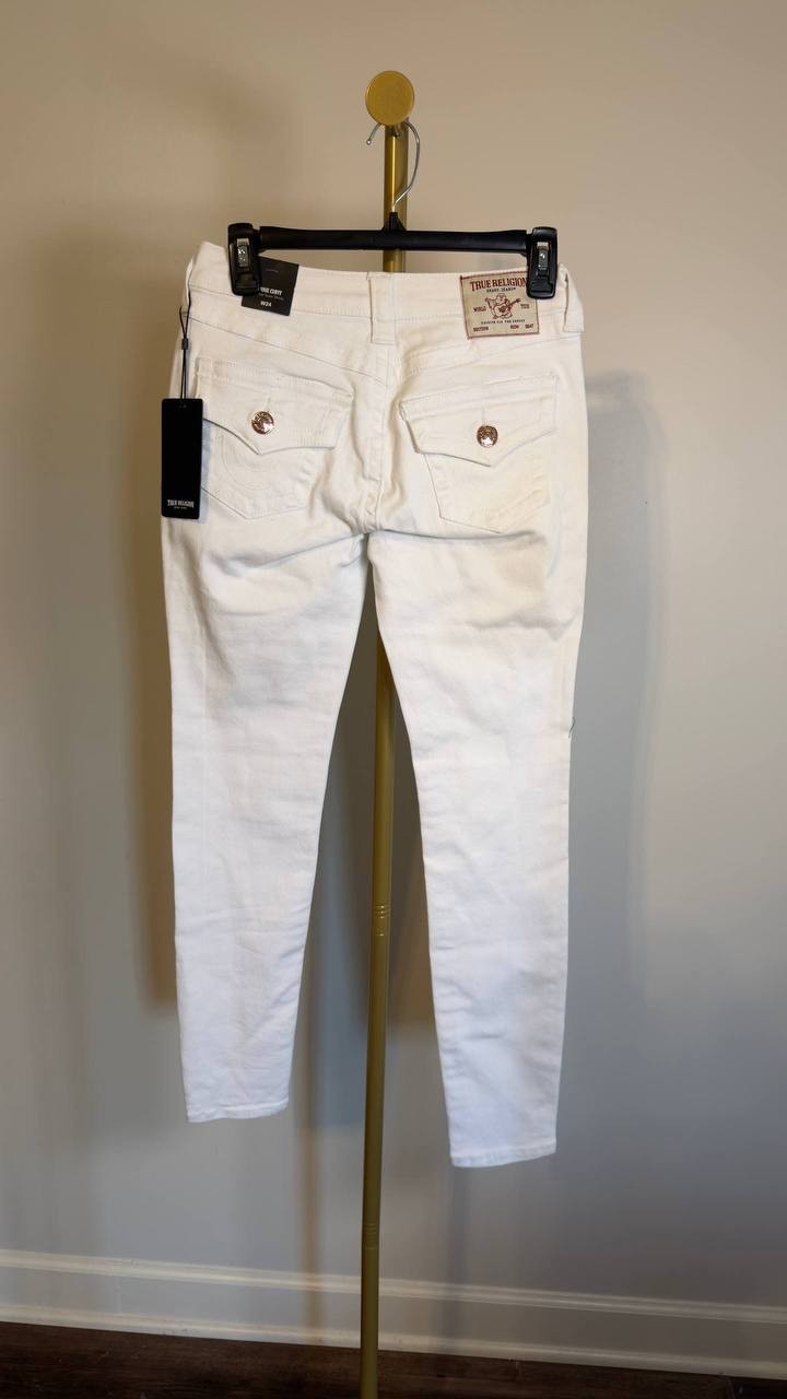 True Religion Jennie Mid Rise Curvy Skinny Jeans Optic White 24 NWT $159