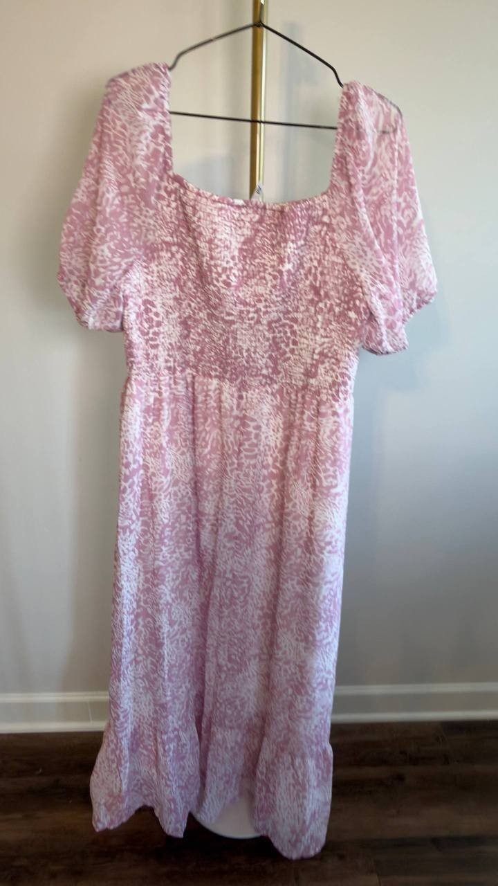 NY Collection Plus Size Short Sleeve Smocked Maxi Dress Pastel Mauve 1X NWT $48