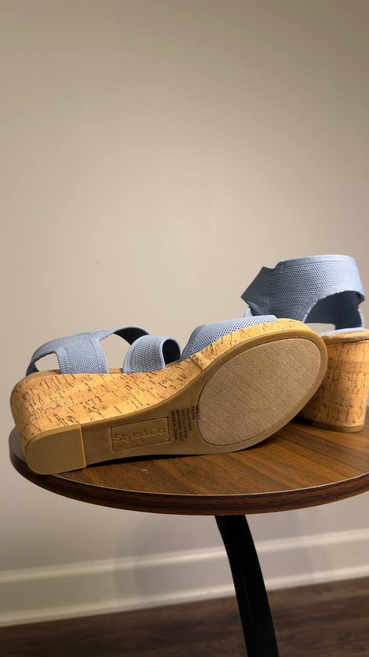 Style  &  Co  Sicilyy  Wedge  Sandals  Blue  9M  NWT  $69.90