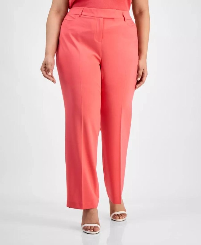 Tahari ASL Tailored Straight‑Leg Pants Coral SIZE 12 Pre‑Owned Elegant MSRP$109