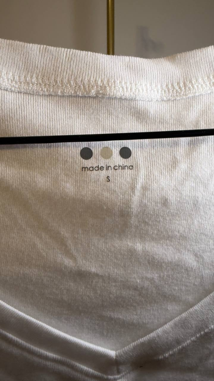 Three Dots Knit 3/4 Sleeve V‑Neck Tee White S NWT $46