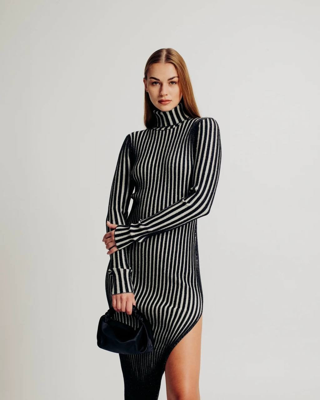 Torn by Ronny Kobo Black Fitted Midi Dress Small Chic Minimalist Style