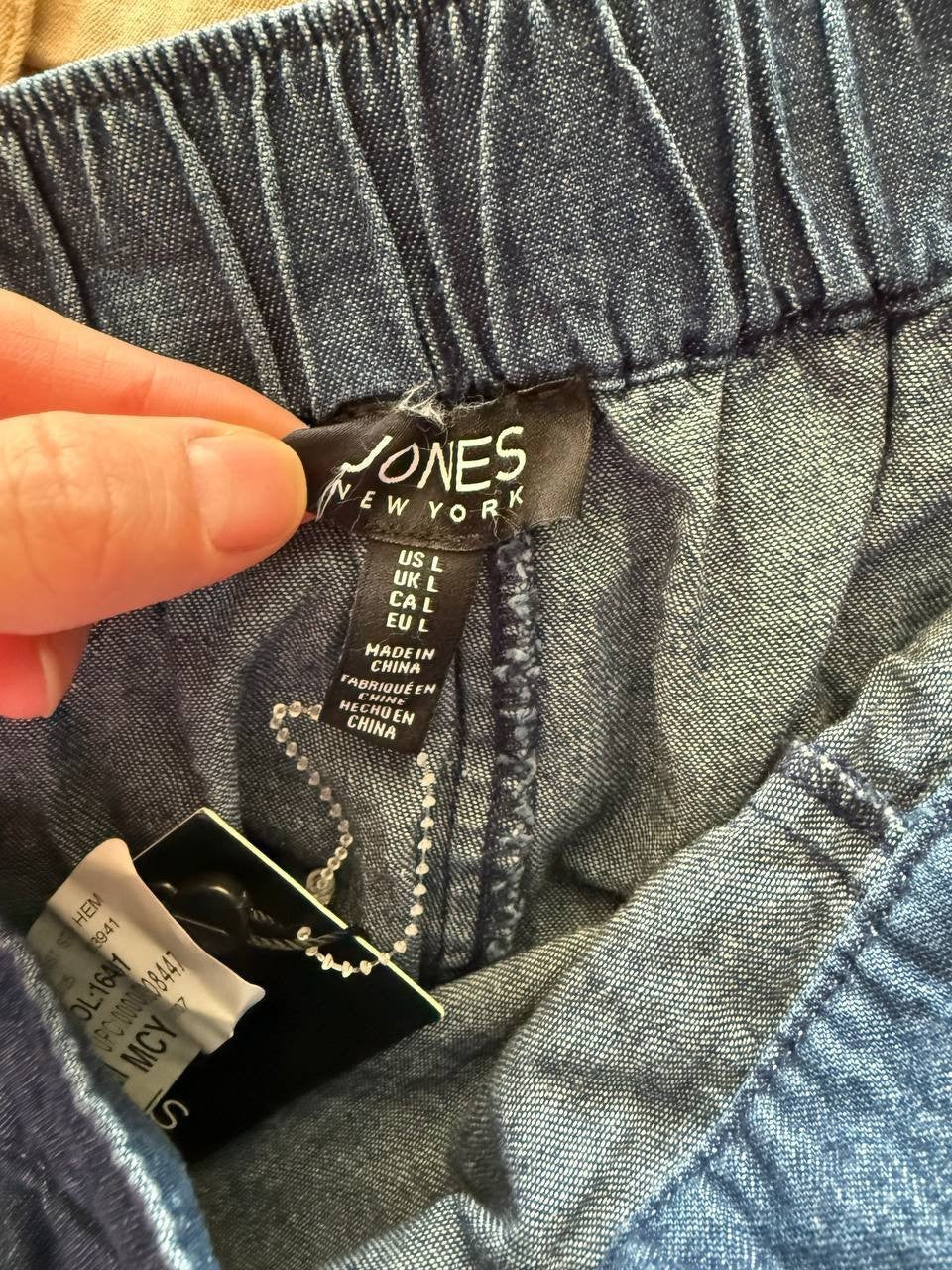 Jones New York Chambray Tie-Waist Pant – Blue, Size L