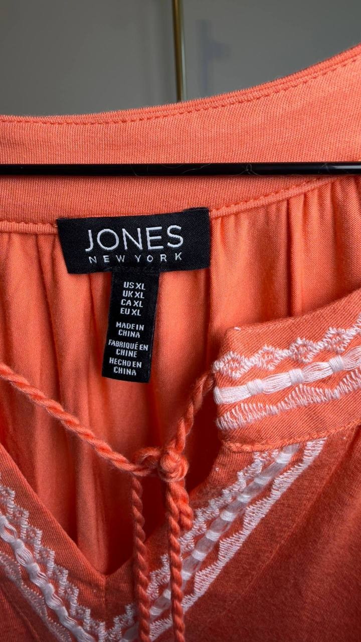 Jones New York Embroidered Halter Neck Tank Coral Sun XL NWT $69.50