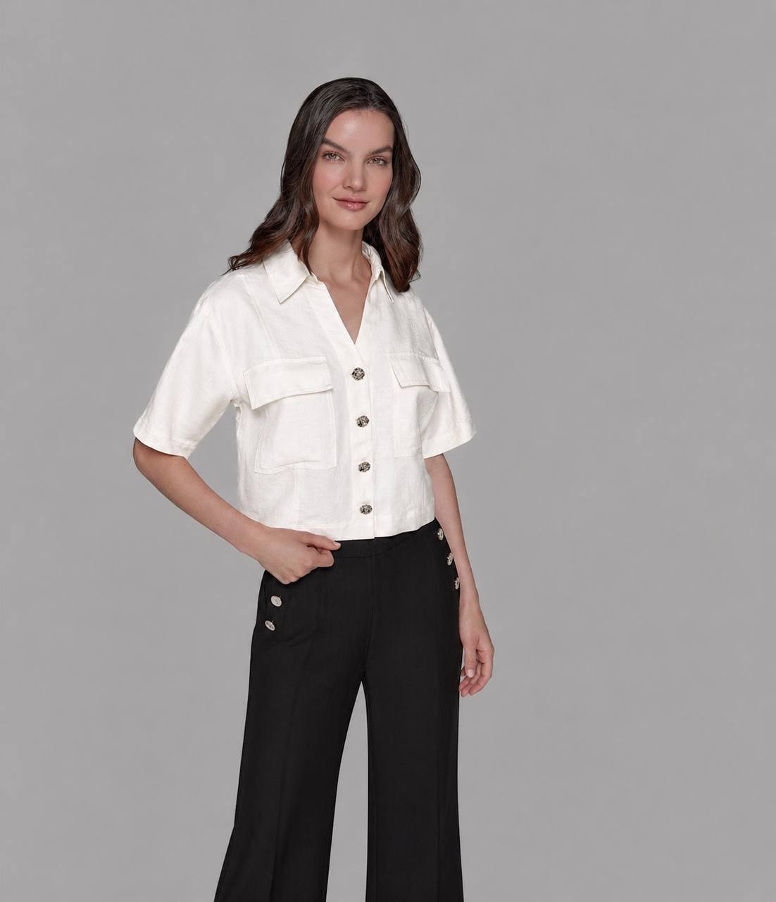 Karl Lagerfeld Paris Short-Sleeve Button Shirt White Size M NWOT $129