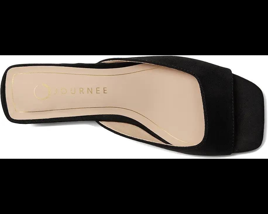 Journee Collection “Larna” Open‑Toe Wedge Sandals–Size 7.5 W–BlackFaux Suede–NIB