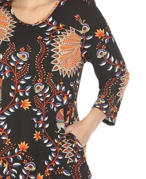 White Mark Vibrant Boho Swing Top V‑Neck Paisley Black L NWT $54