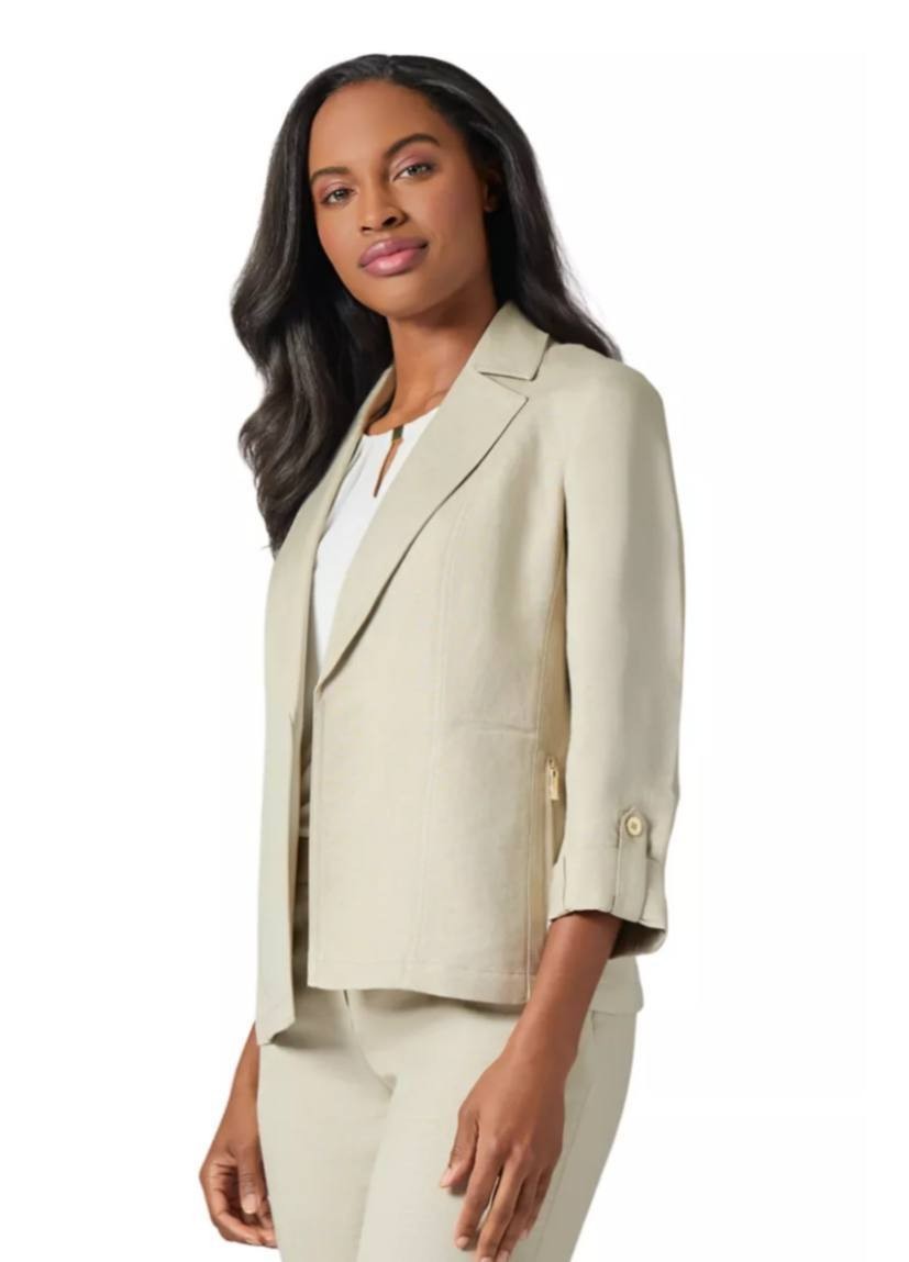Kasper Petite Linen Seamed Open Jacket – Beige – Size PS – NWT – $139