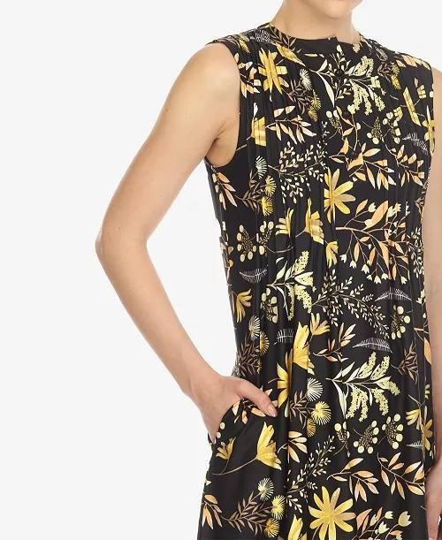 White Mark Floral Sleeveless Tunic Top Pin-Tuck Pleated Black L NWT $52