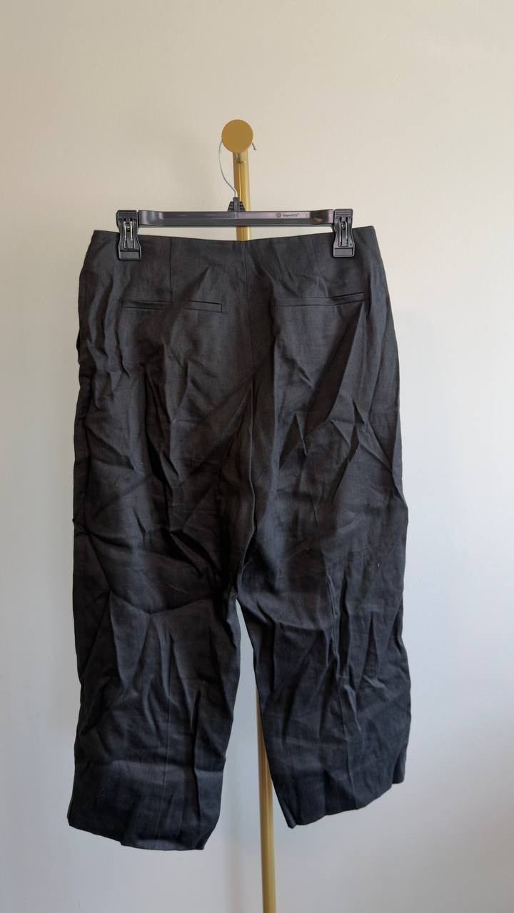 Theory Slit Capri Pants Linen‑Blend High‑Waist Black Size 2 NWT $295