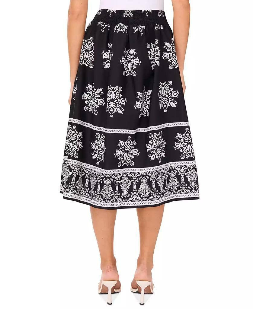 CeCe Smocked‑Waist Midi Skirt Black White Floral XL NWOT  msrp$79
