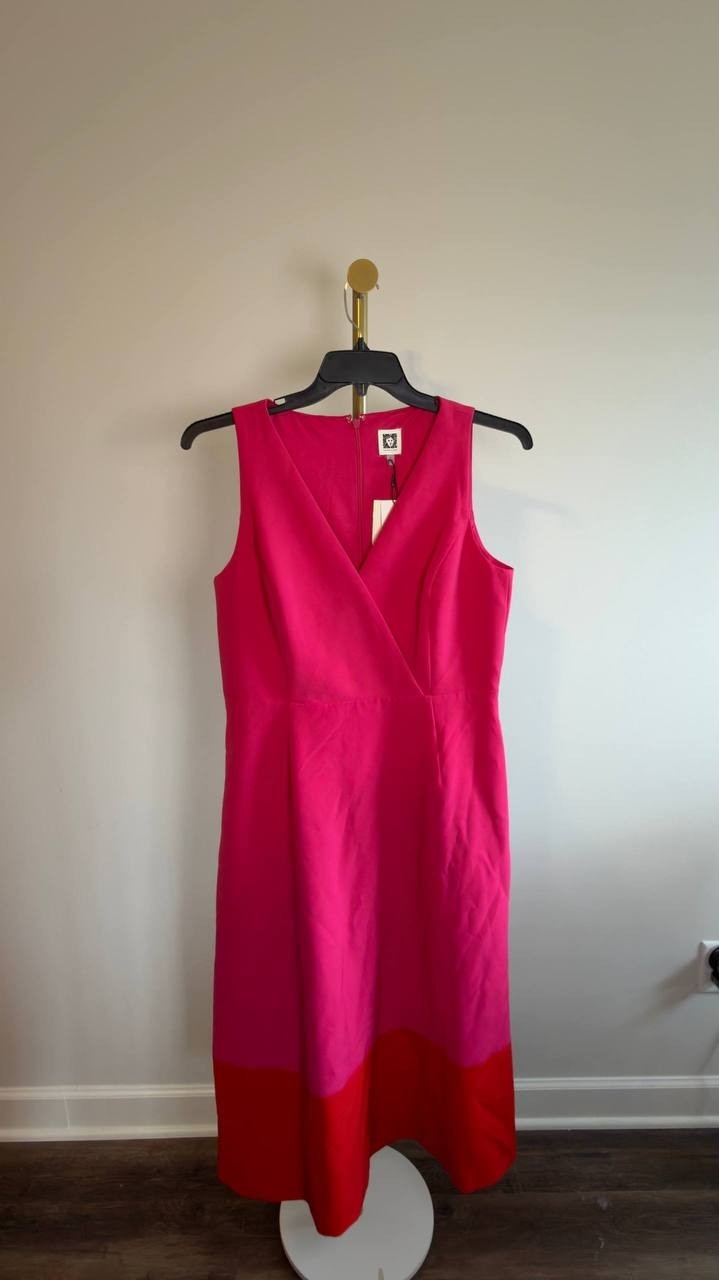 Anne Klein Colorblock A‑Line Surplice Midi Dress Fuchsia Rose 8 NWT $149