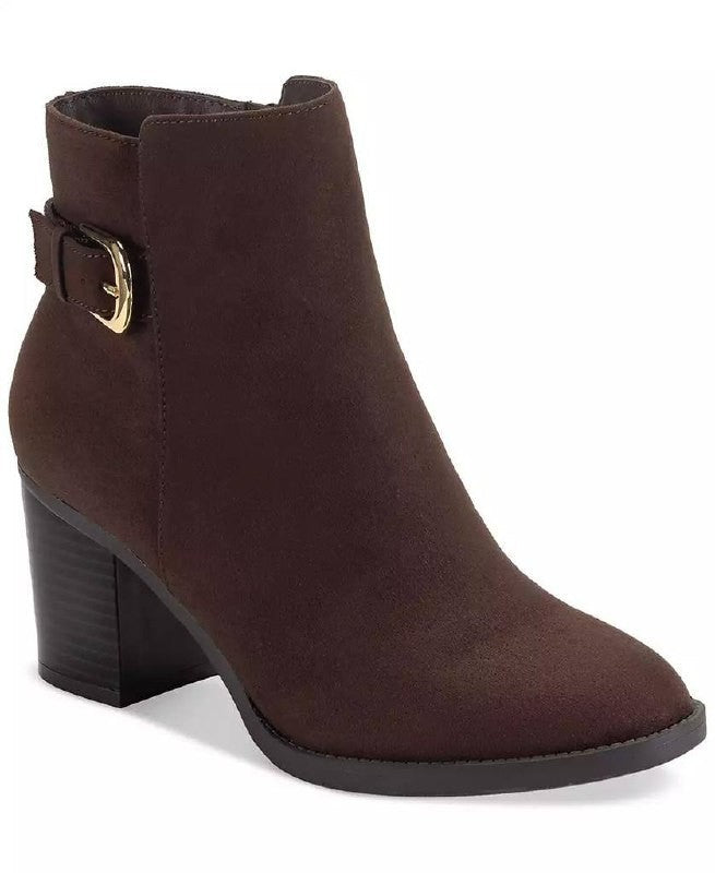 Style & Co Harlemm Booties 10M Brown Microfiber  Block  Buckle Zip NIB msrp$70