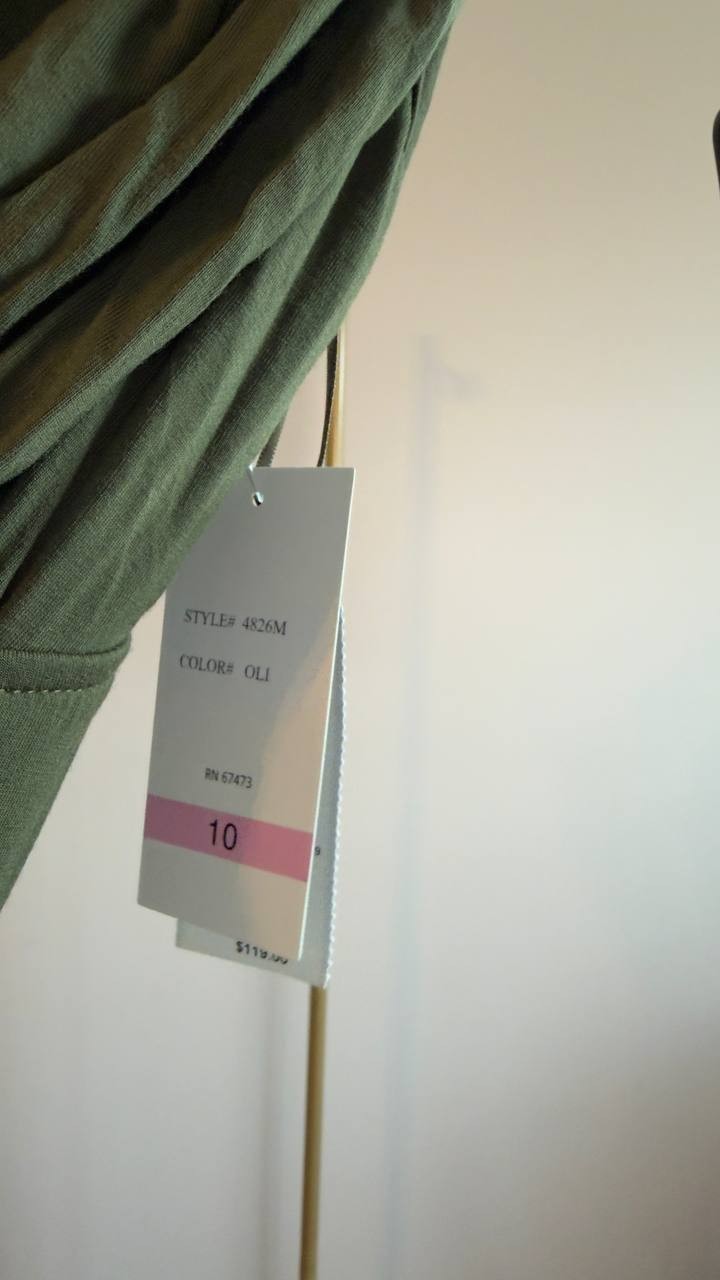 Taylor Cinched Waist Ruched Crewneck Dress Olive 10 NWT $199