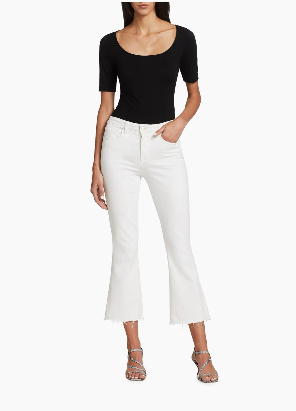L’AGENCE Kendra Crop Flare Jeans White Coated, High-Rise, Size 25, NWT