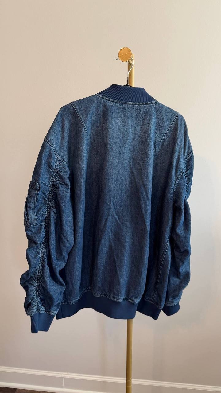 Mode of One Men’s Costas Zip‑Front Denim Bomber Jacket Blue L $100 NWT