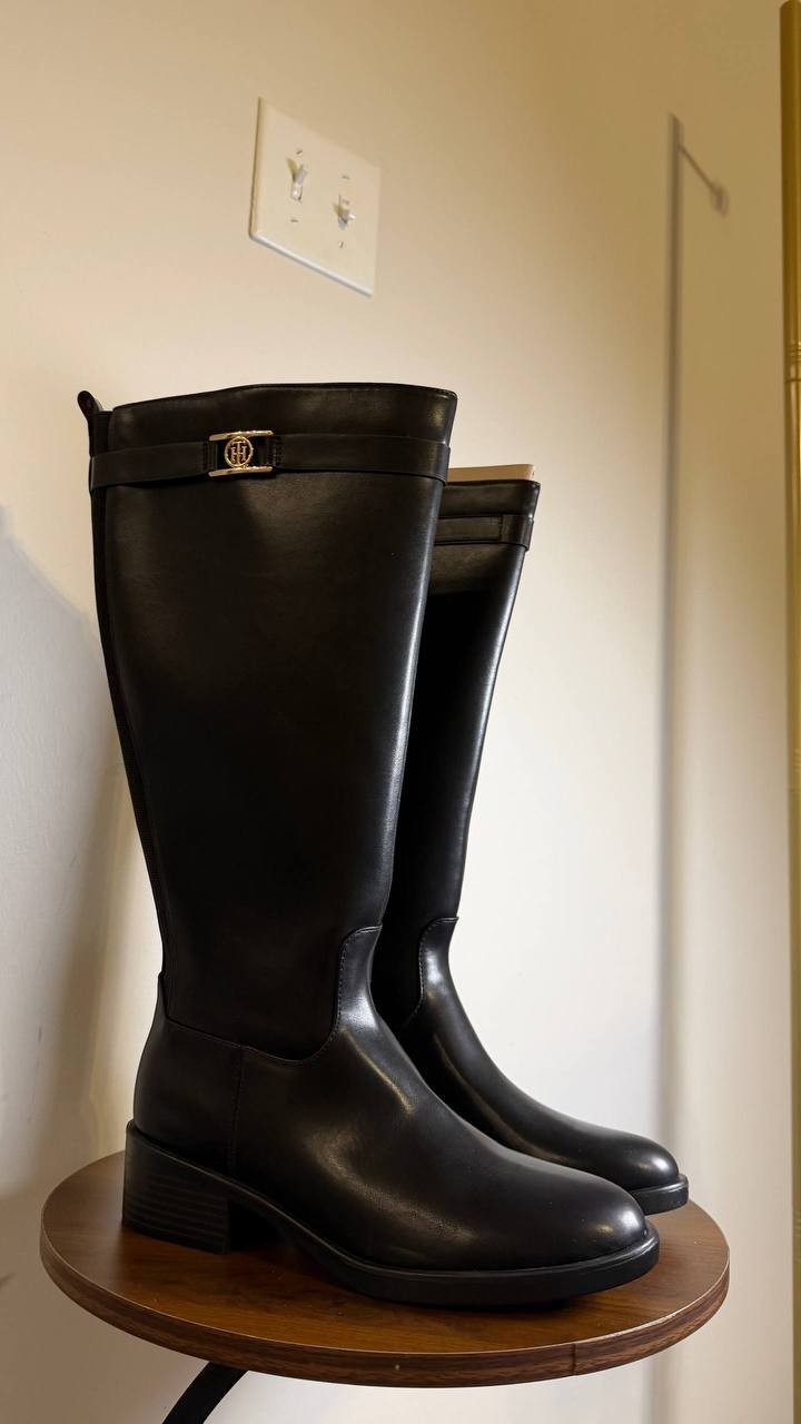 Tommy Hilfiger Iviann Tall Riding Boots Black 7.5M Almond Toe NWB $159