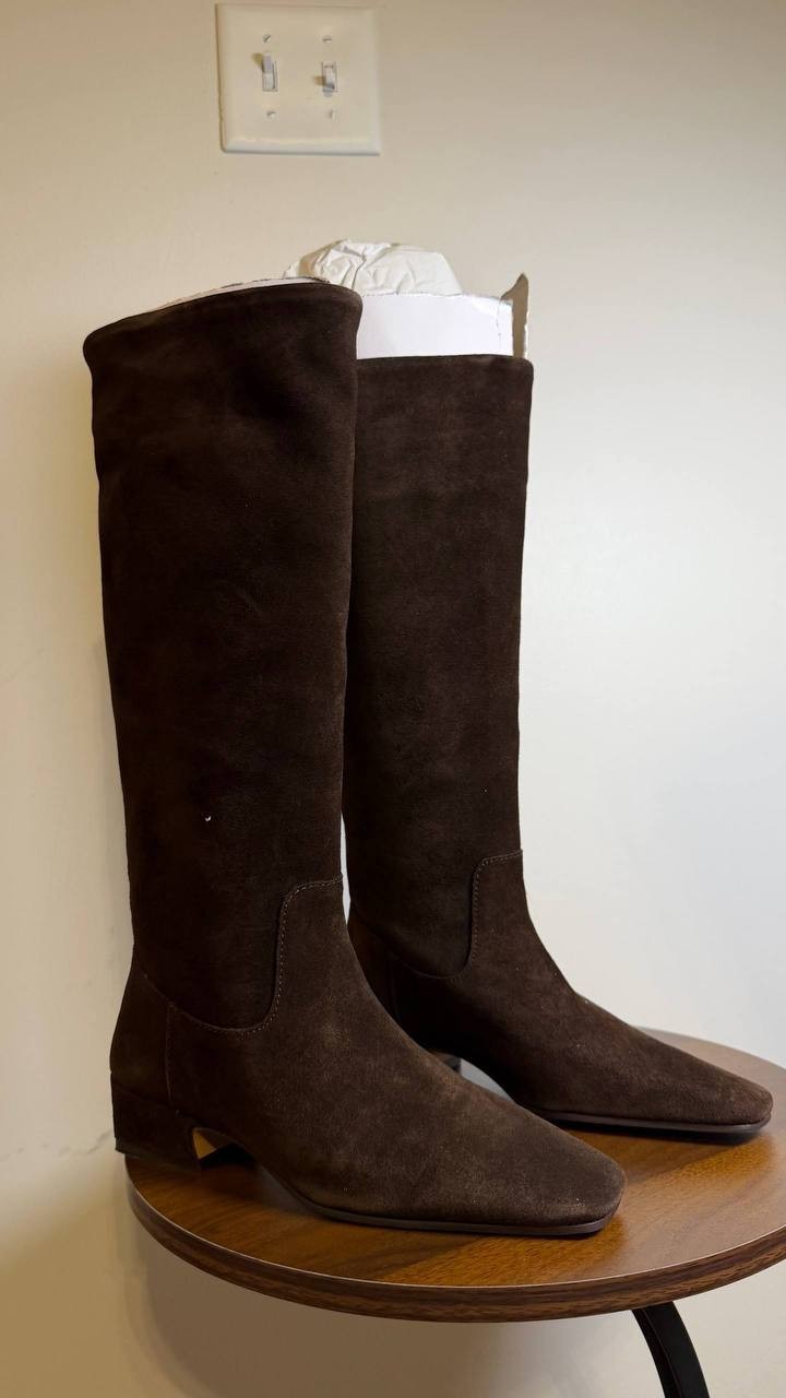 Steve Madden Dantelle Boots 5.5 Brown Suede Knee‑High Square Toe NIB msrp$179