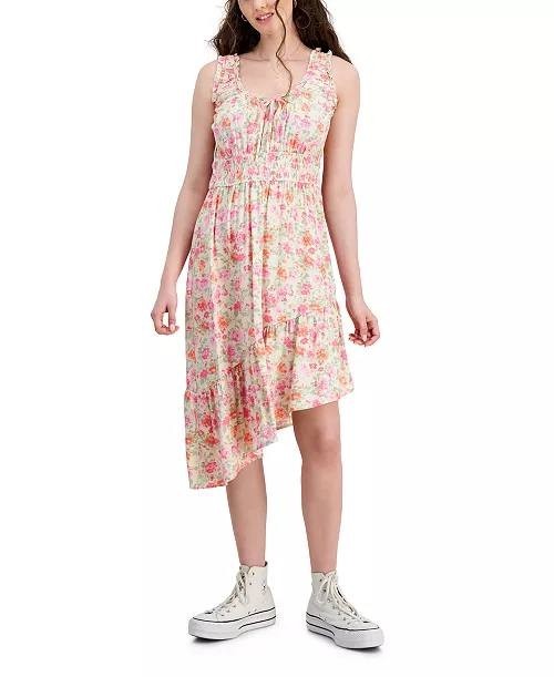 Hippie Rose Floral Midi Dress - Smocked Bodice, Asym Hem, Juniors M, NWT