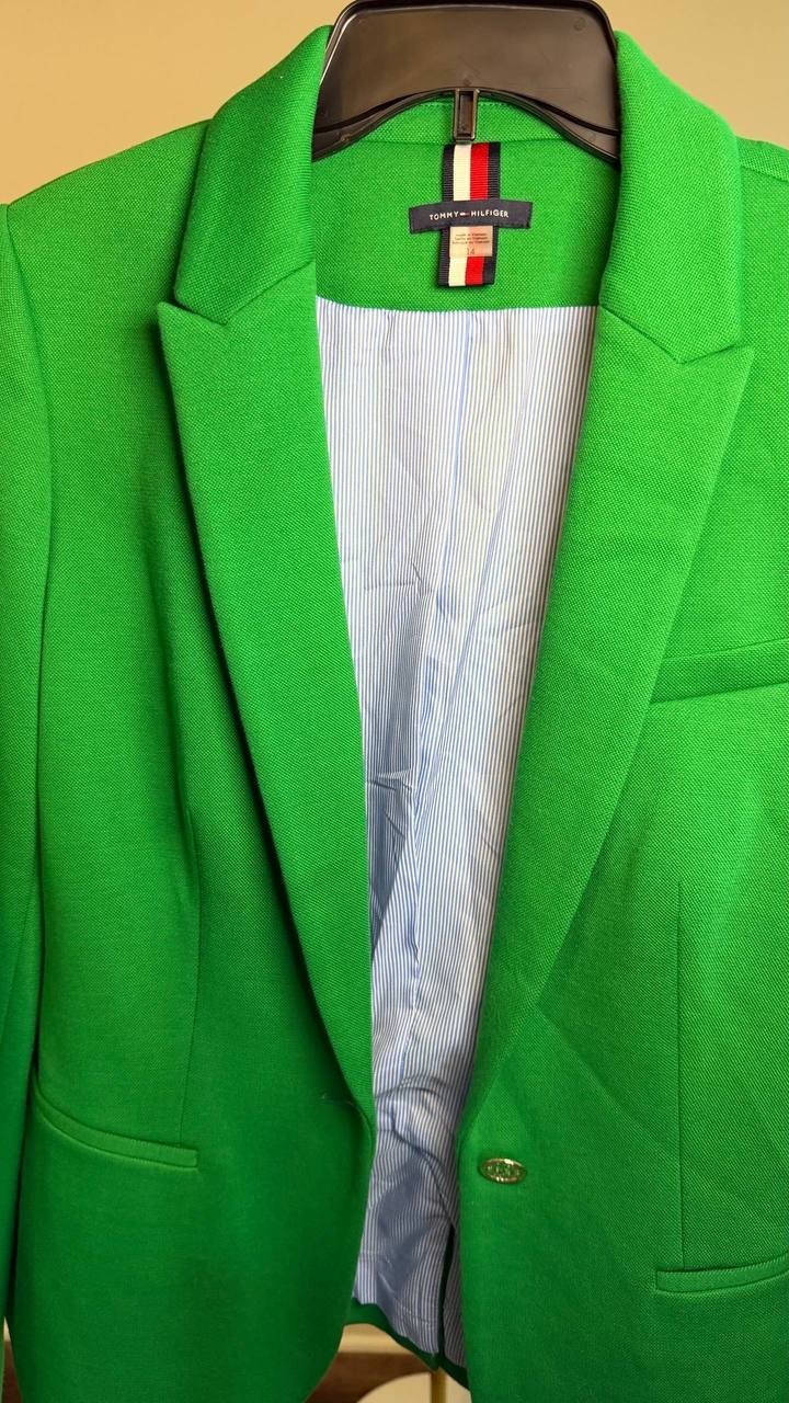Tommy Hilfiger Scuba Peak‑Lapel Long‑Sleeve Blazer Green 14 NWT $139