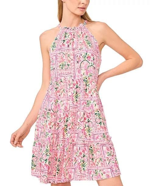 CeCe Printed Tiered Halter Minidress Pink Multicolor Size L NWT $129 – Chic Part