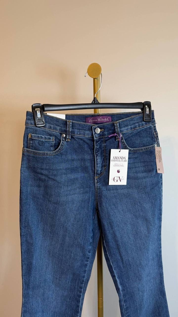 Gloria Vanderbilt Petite Amanda Essential Flared High Rise Jeans Blue 4P NWT